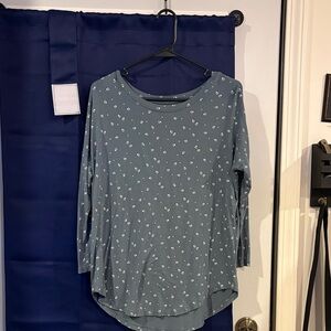 LOFT Teal Floral Long Sleeve Top